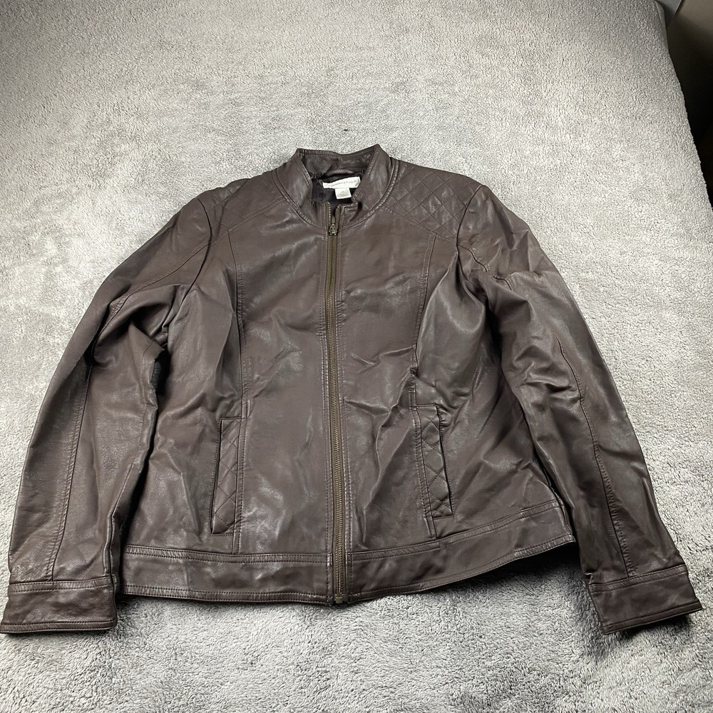 Christopher & Banks‎ Jacket Womans Size Medium Brown Long Sleeve Faux Leather